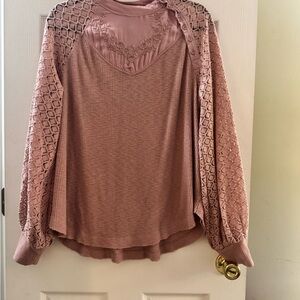 Free People Blush Lace Detail Blouse